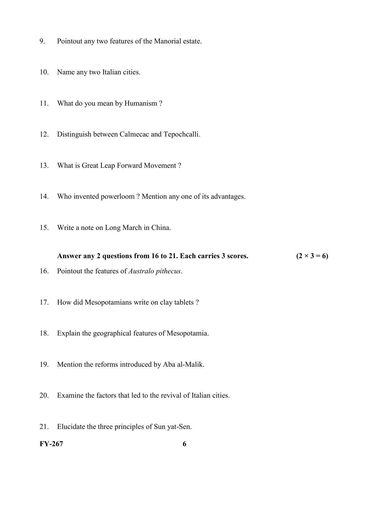 Kerala Plus One (Class 11th) History-Hearing Impaired Question Paper 2021 - Page 6