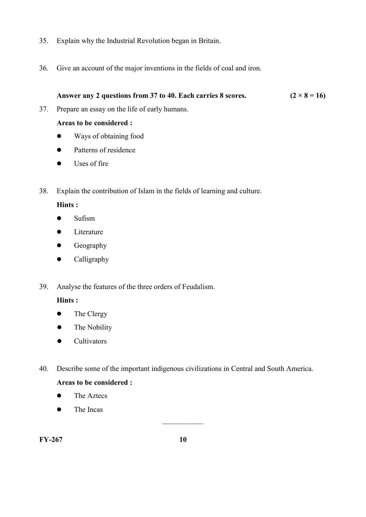 Kerala Plus One (Class 11th) History-Hearing Impaired Question Paper 2021 - Page 10