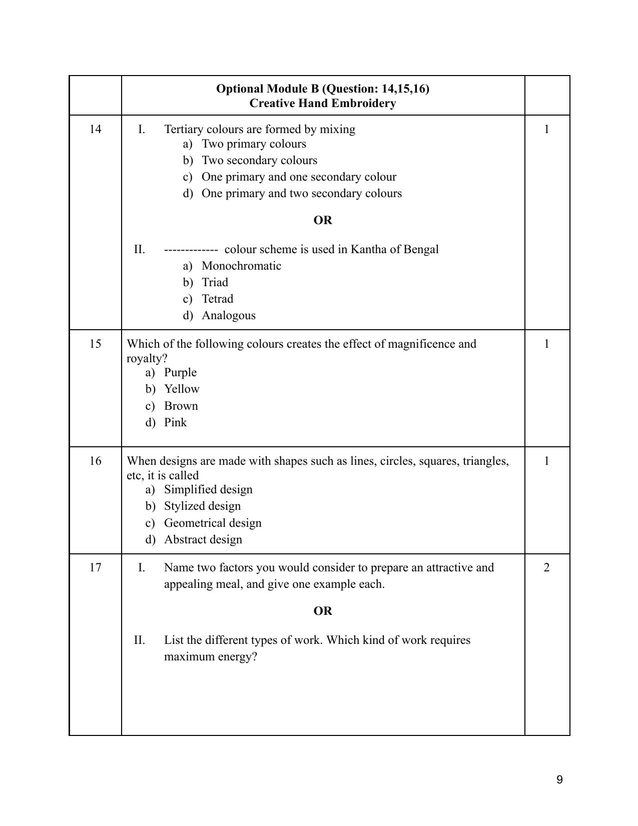 NIOS Class 12 Home Science Sample Paper - Page 9