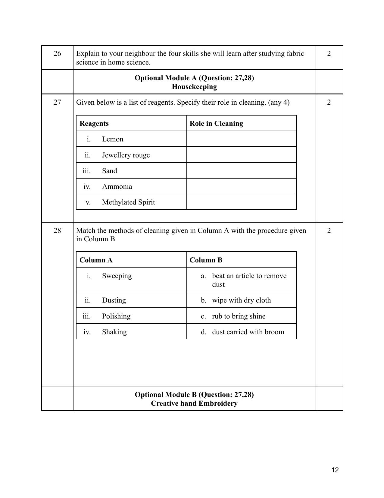 NIOS Class 12 Home Science Sample Paper - Page 12