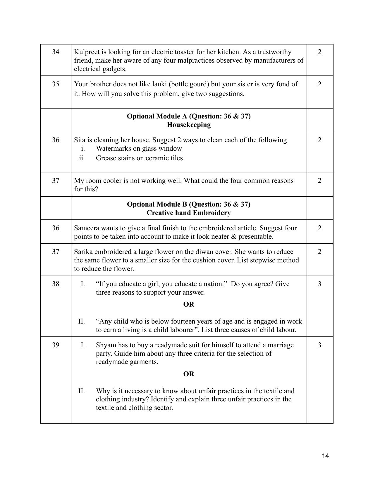 NIOS Class 12 Home Science Sample Paper - Page 14