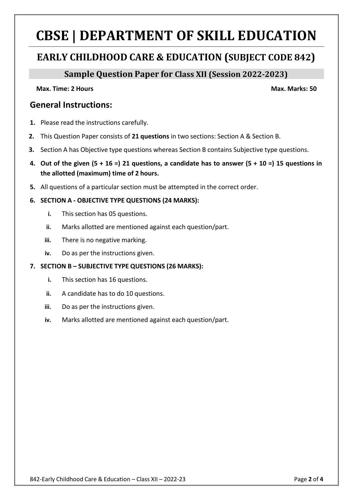 CBSE Class 10 Early Childhood Care & Education (Skill Education) Sample Papers 2023 - Page 2