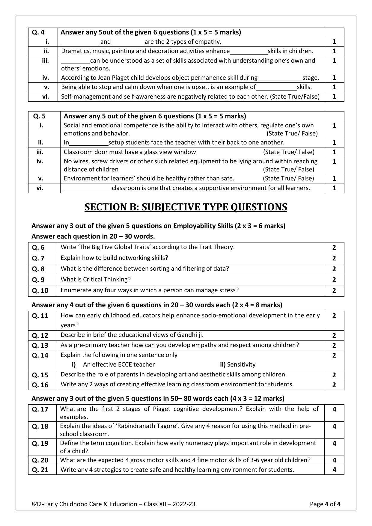 CBSE Class 10 Early Childhood Care & Education (Skill Education) Sample Papers 2023 - Page 4