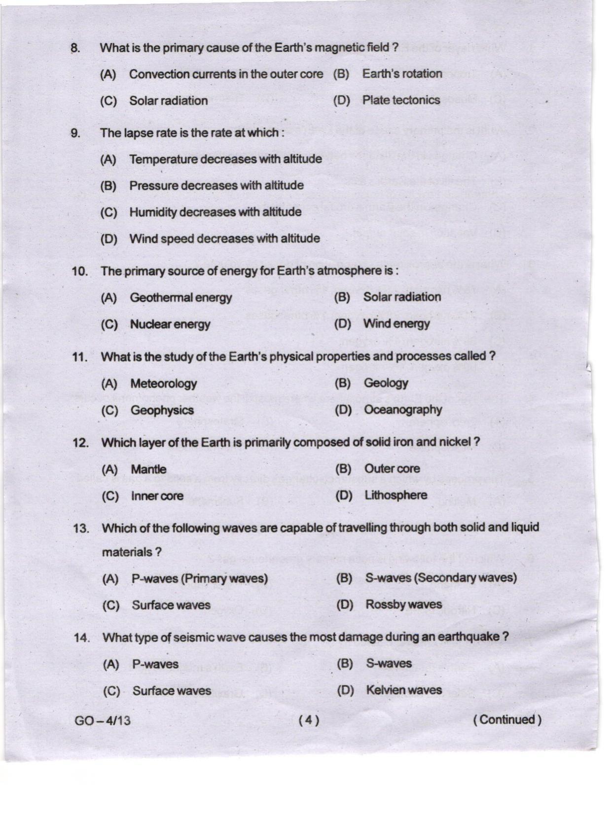 Odisha CPET 2024 ATMOSPHERIC SCIENCE Question Paper - Page 4