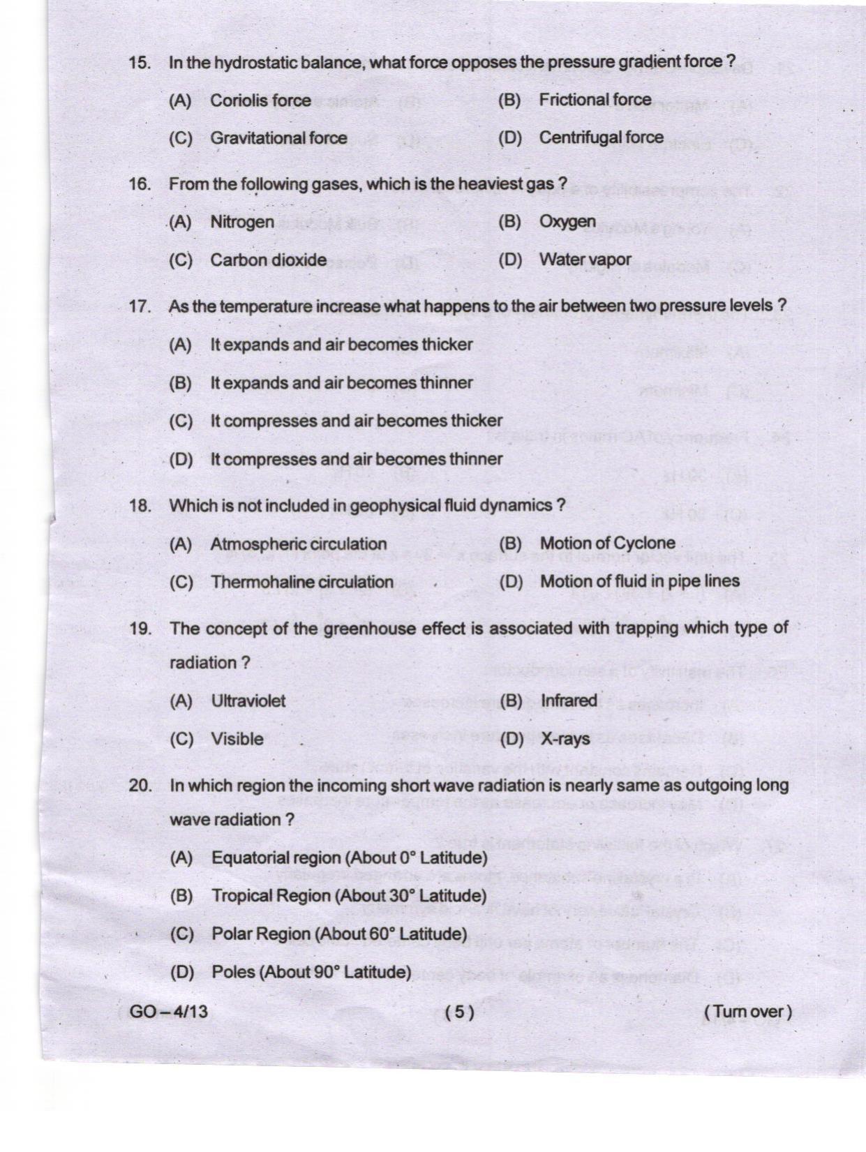 Odisha CPET 2024 ATMOSPHERIC SCIENCE Question Paper - Page 5