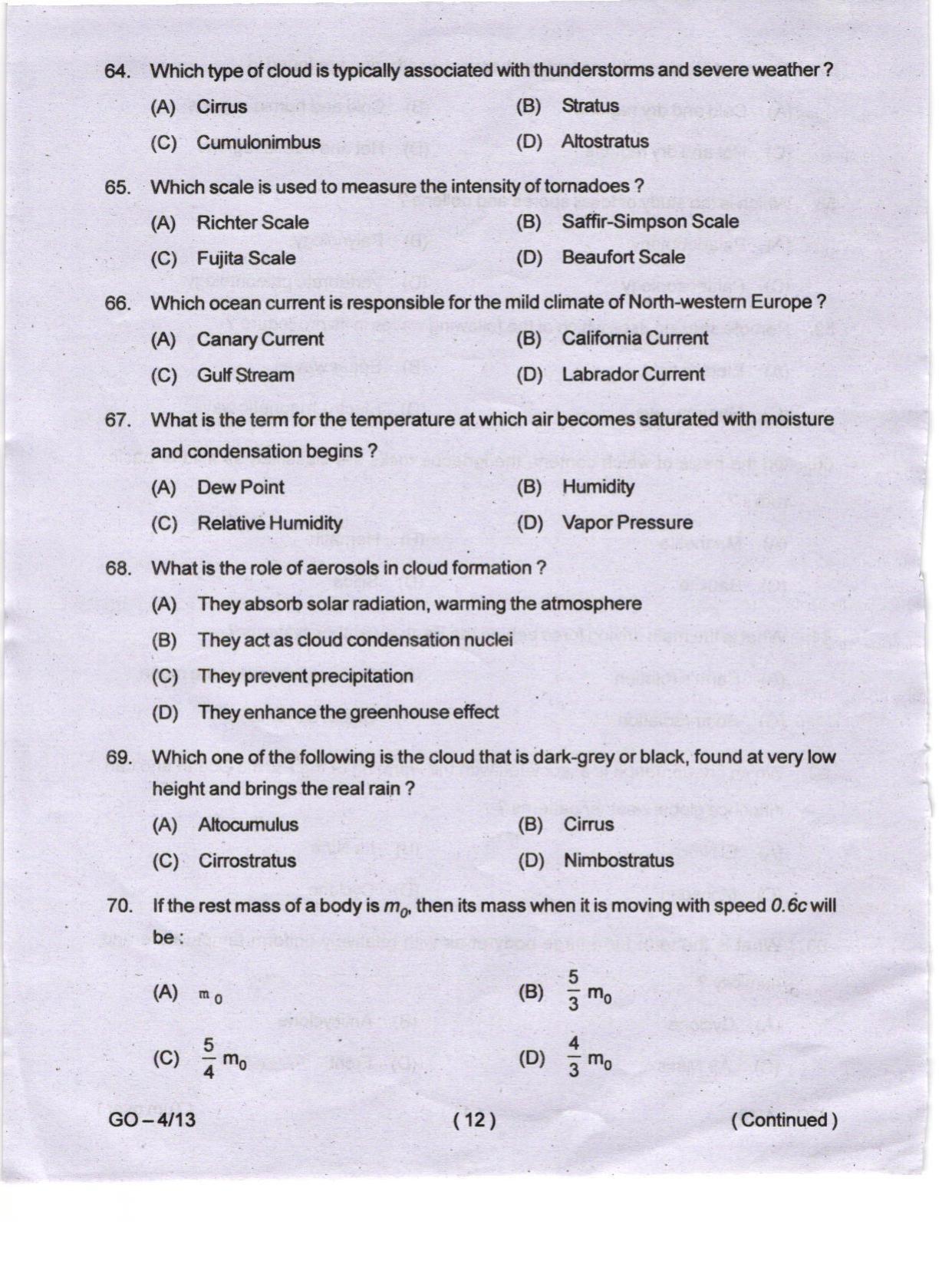 Odisha CPET 2024 ATMOSPHERIC SCIENCE Question Paper - Page 12