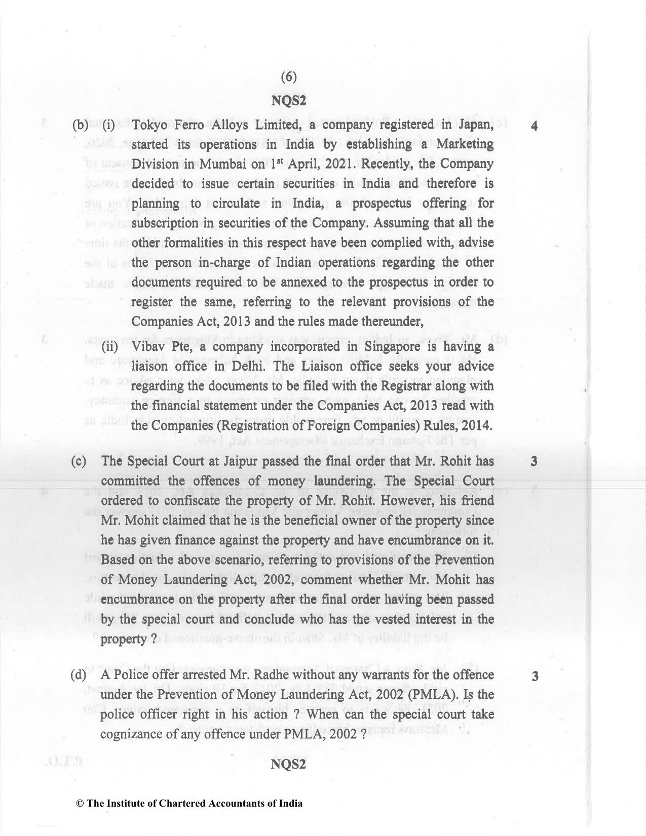 CA Final Dec 2021 Question Paper - Paper 4 – Corporate & Economic Laws - Page 6