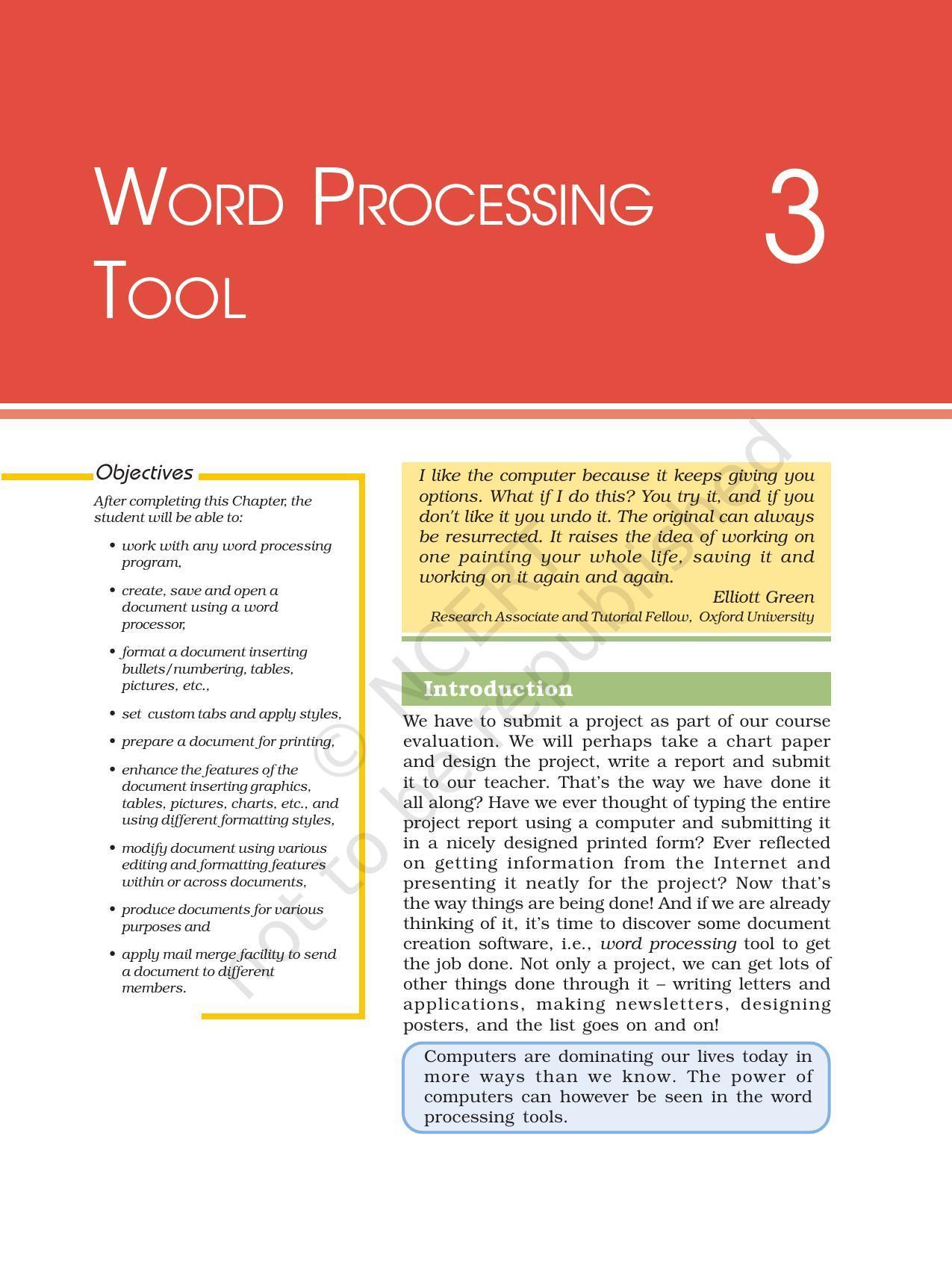 NCERT Book for Class 11 Computers Chapter 3 Word Processing Tool - Page 1