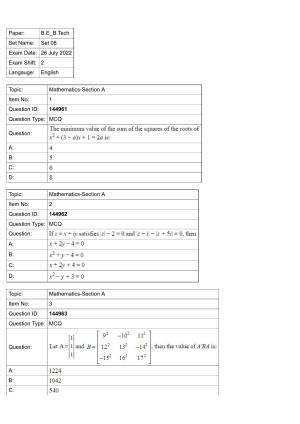 JEE Mains 2022: BTech English (Shift 2) 26-07-2022 Question Paper