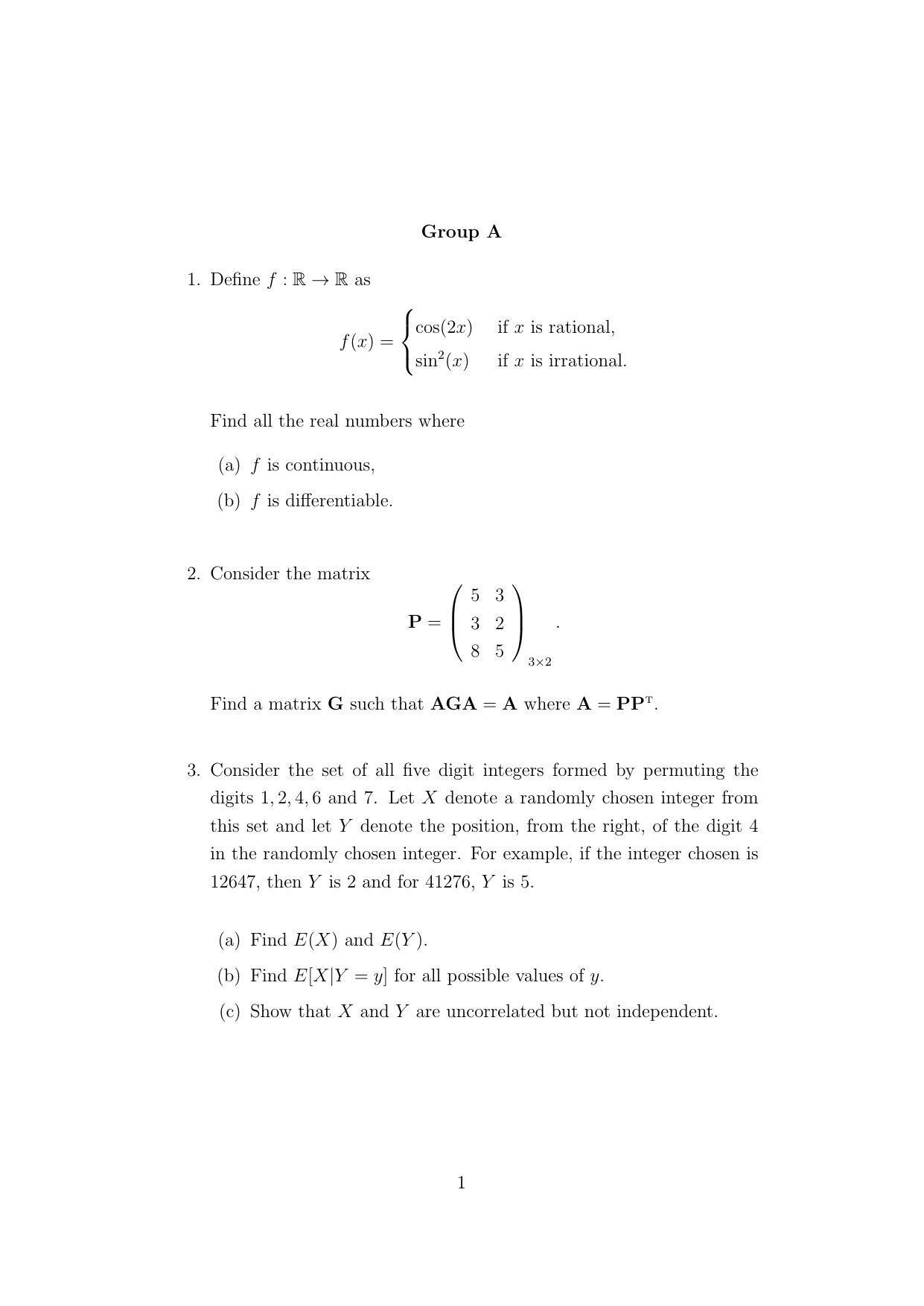 ISI Admission Test M.Stat.PSB 2021 Sample Paper - Page 1