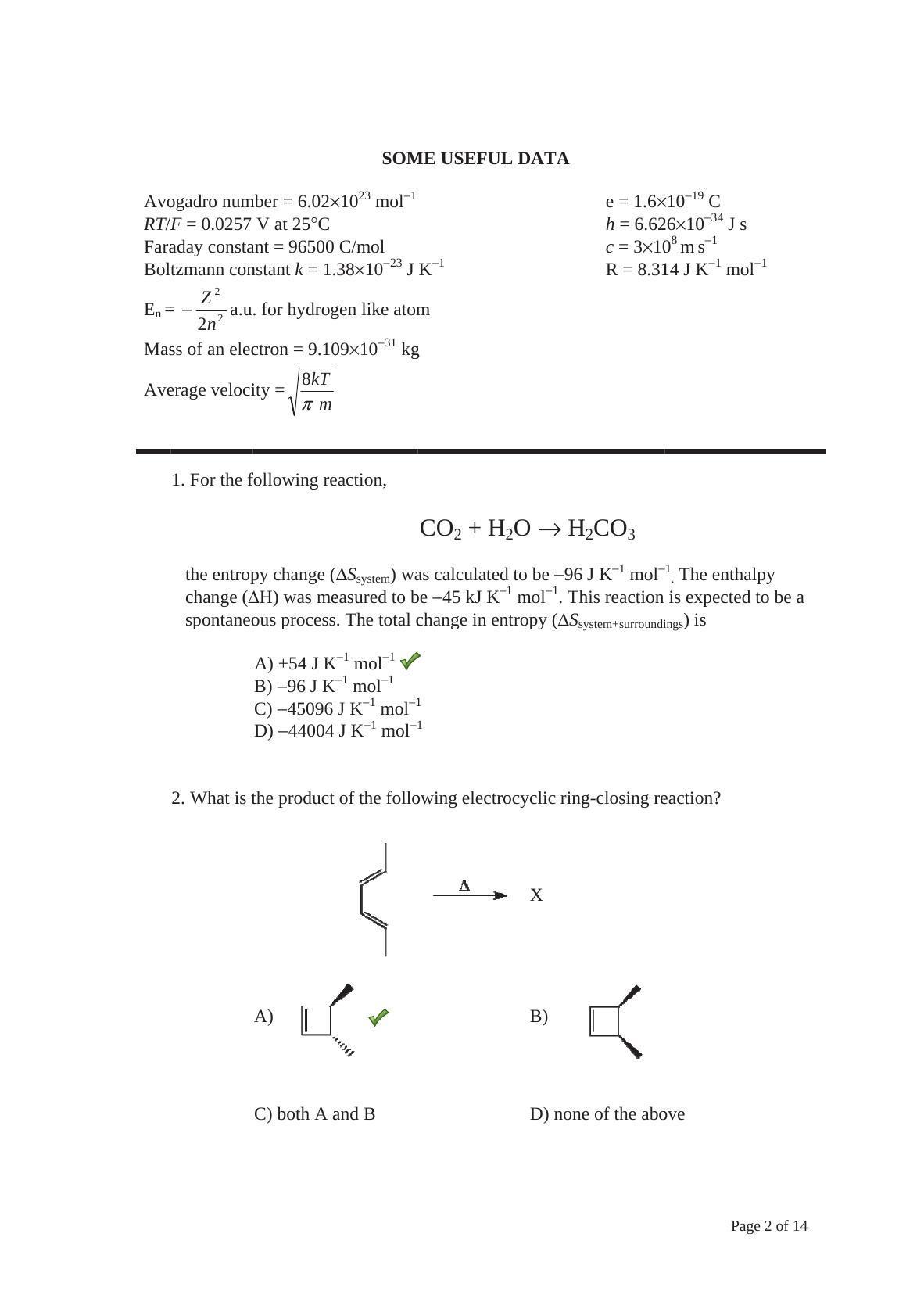 TIFR GS 2014 Chemistry X Question Paper - Page 2