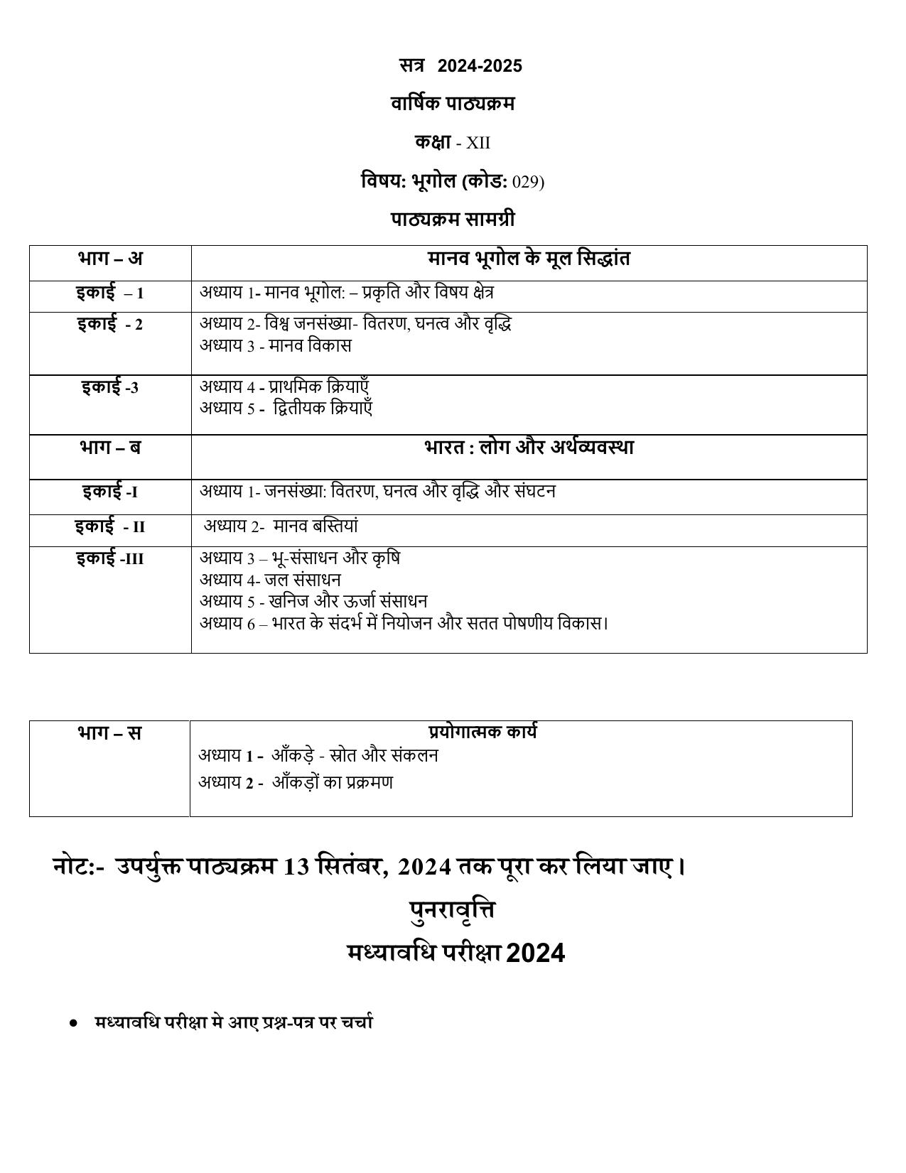 Edudel Class 12 Geography (Hindi Medium) Syllabus 2025 - Page 1