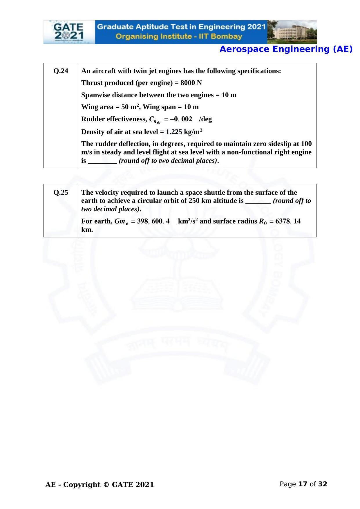 GATE 2021 Aerospace Engineering (AE) Question Paper - Page 17