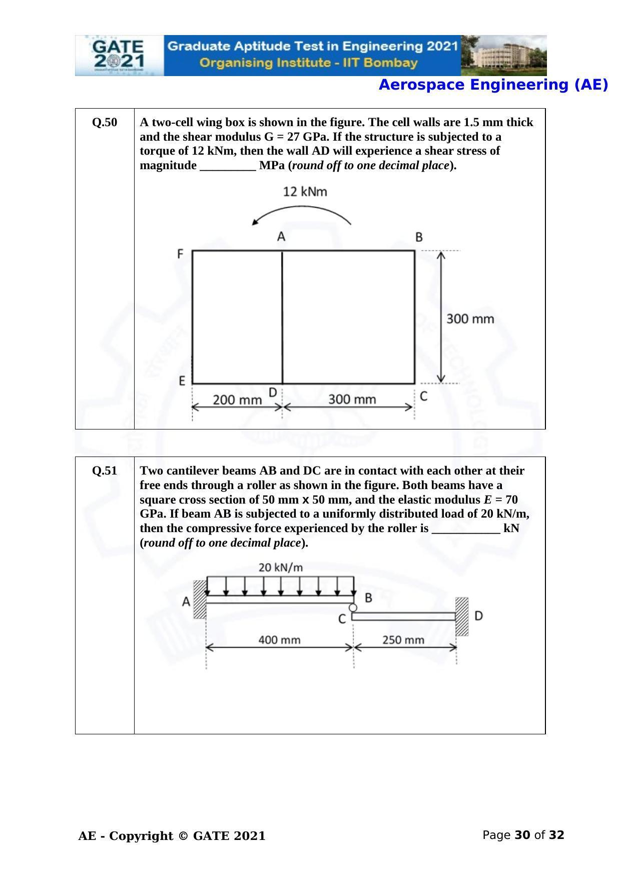GATE 2021 Aerospace Engineering (AE) Question Paper - Page 30