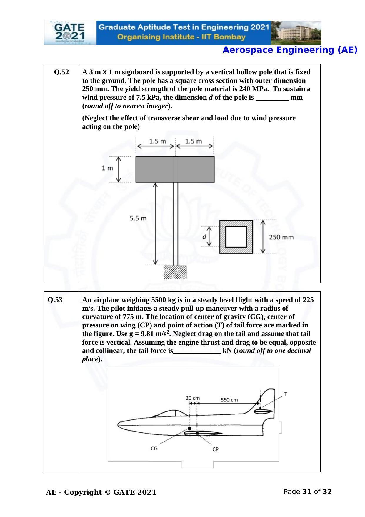 GATE 2021 Aerospace Engineering (AE) Question Paper - Page 31