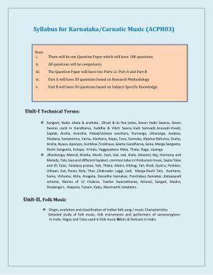 NTA PhD Entrance Exam Karnataka/Carnatic Music Syllabus