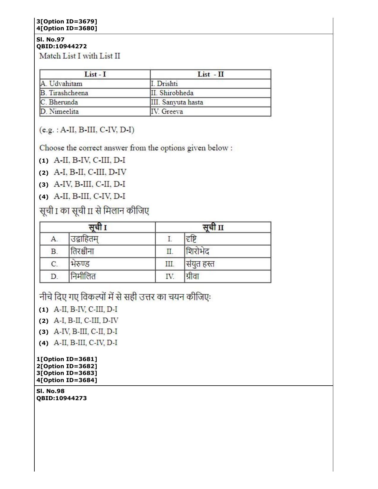 CUET (PG) 2022: PGQP-13 A. Dance (2-09-2022) Question Paper - Page 61