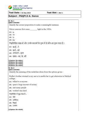 CUET (PG) 2022: PGQP-13 A. Dance (2-09-2022) Question Paper