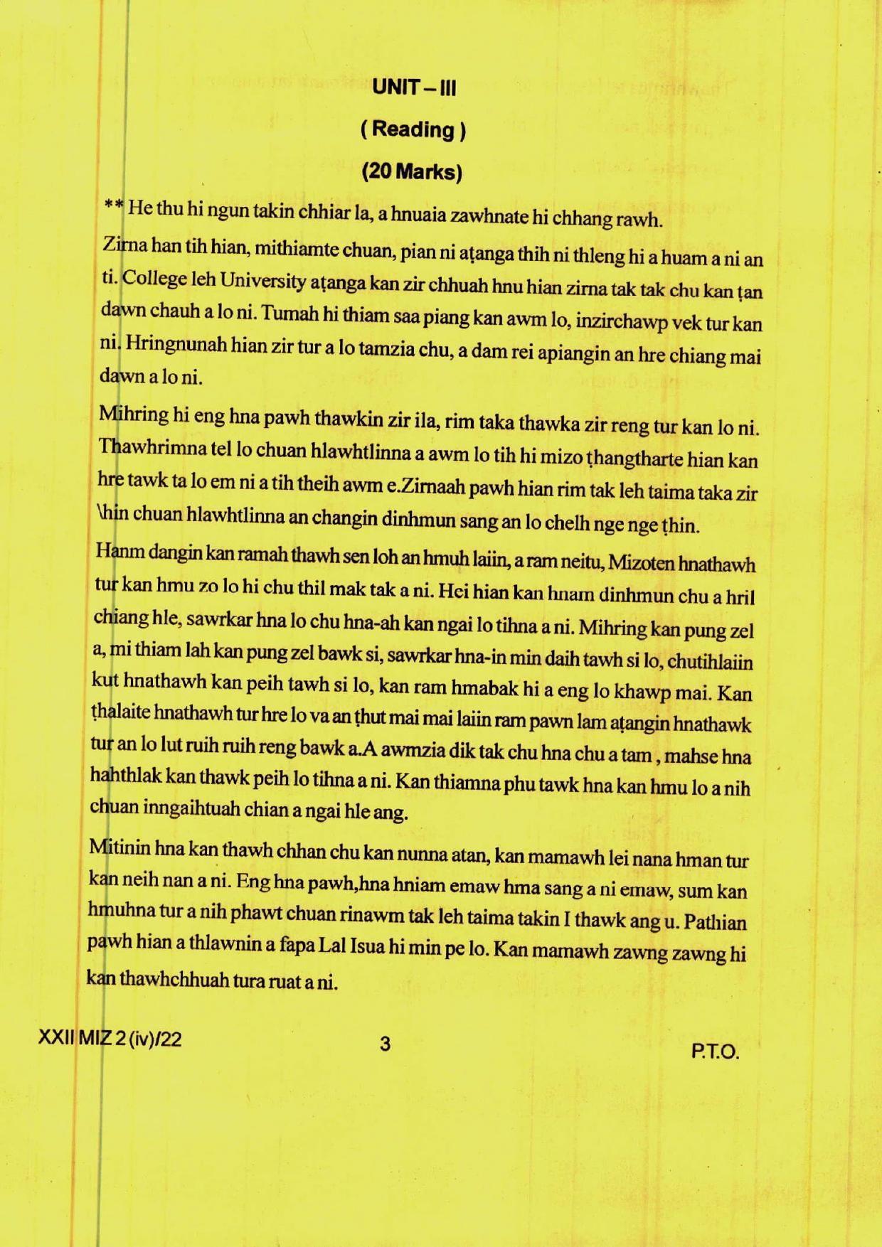 COHSEM 12th Question Papers 2022 Mizo (M.I.L.) - Page 3