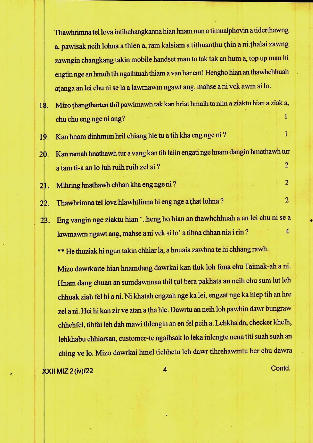 COHSEM 12th Question Papers 2022 Mizo (M.I.L.) - Page 4