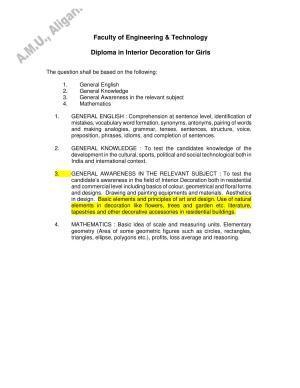 AMU Entrance Exam: Diploma in Interior Decoration Syllabus