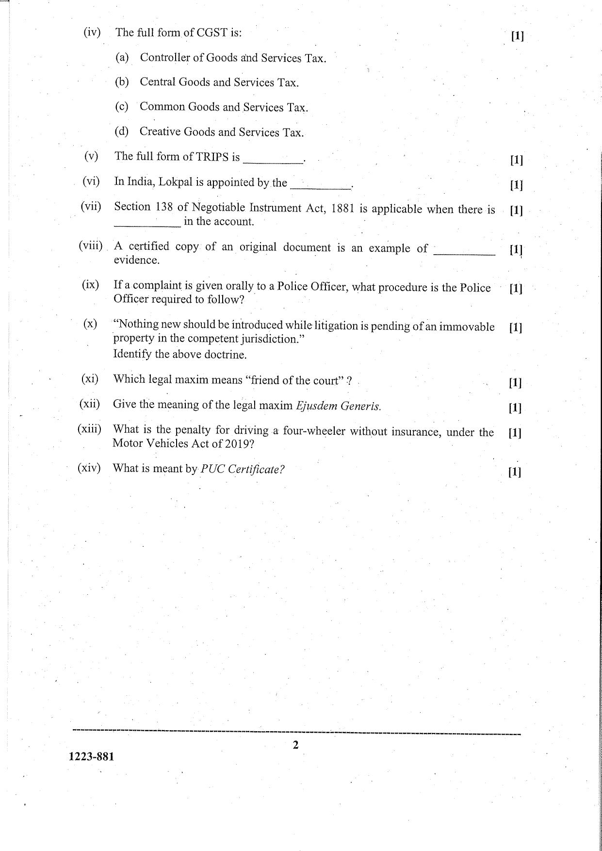 ISC Class 12 Legal Studies 2023 Question Paper - Page 2