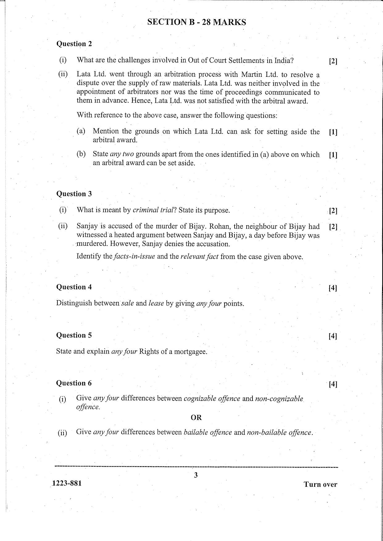 ISC Class 12 Legal Studies 2023 Question Paper - Page 3