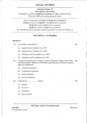 ISC Class 12 Legal Studies 2023 Question Paper
