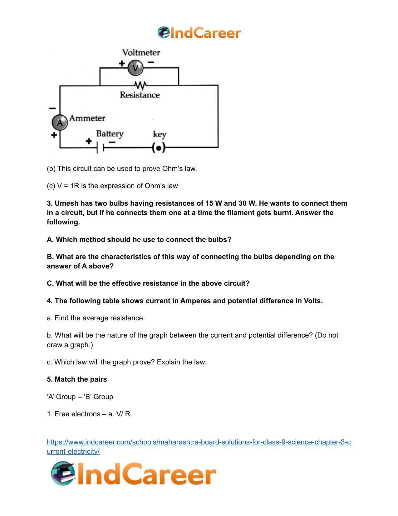 Maharashtra Board Solutions for Class 9- Science: Chapter 3- Current Electricity - Page 4