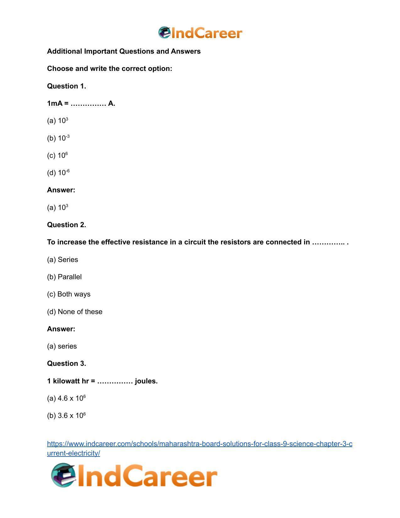 Maharashtra Board Solutions for Class 9- Science: Chapter 3- Current Electricity - Page 11