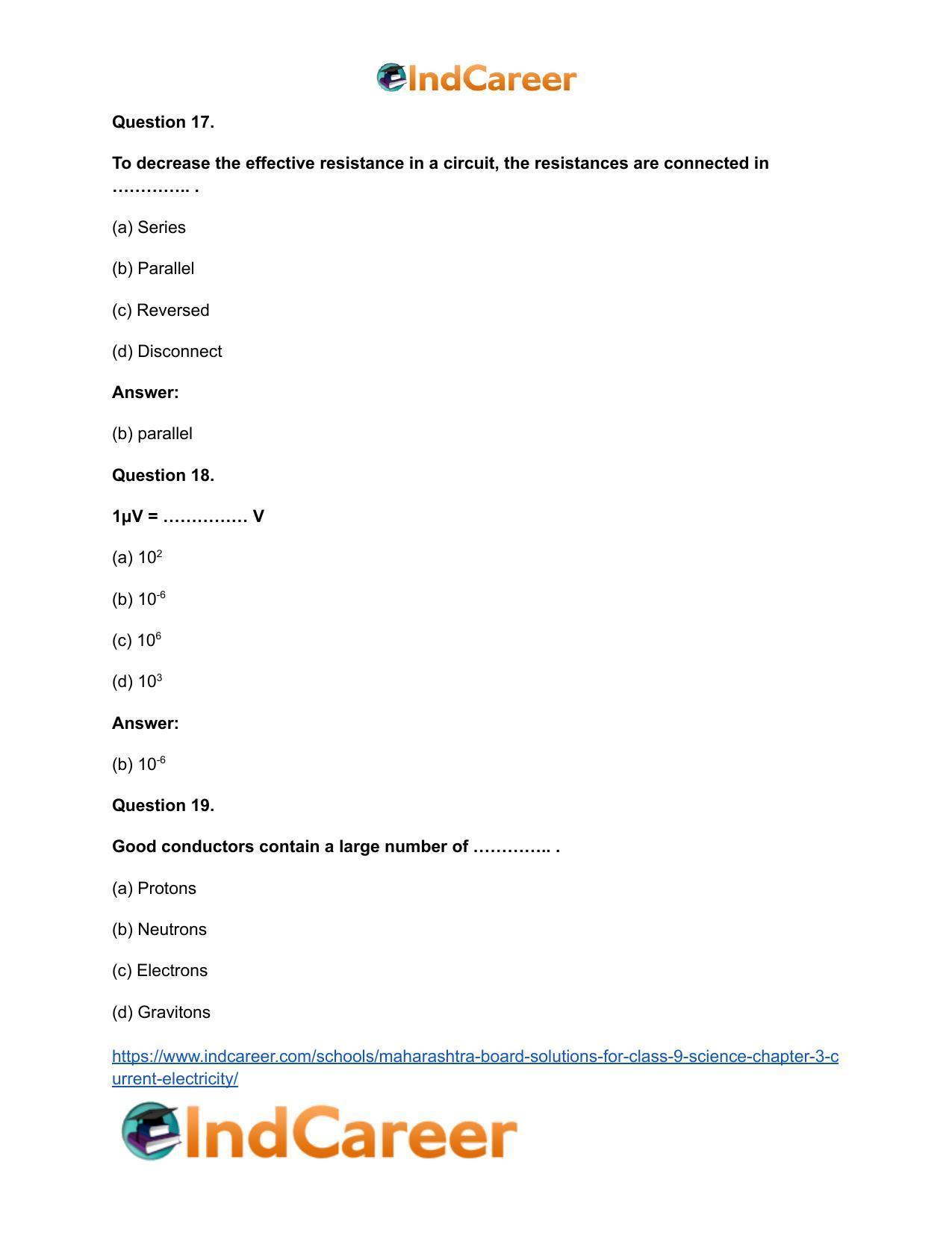 Maharashtra Board Solutions for Class 9- Science: Chapter 3- Current Electricity - Page 17