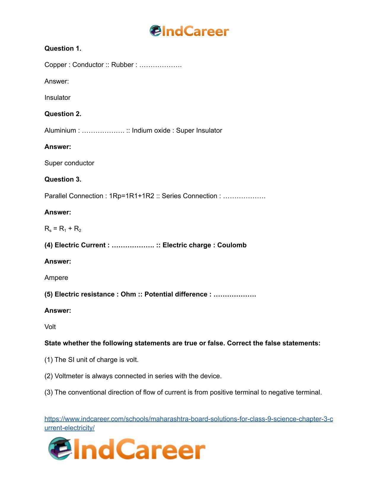 Maharashtra Board Solutions for Class 9- Science: Chapter 3- Current Electricity - Page 22