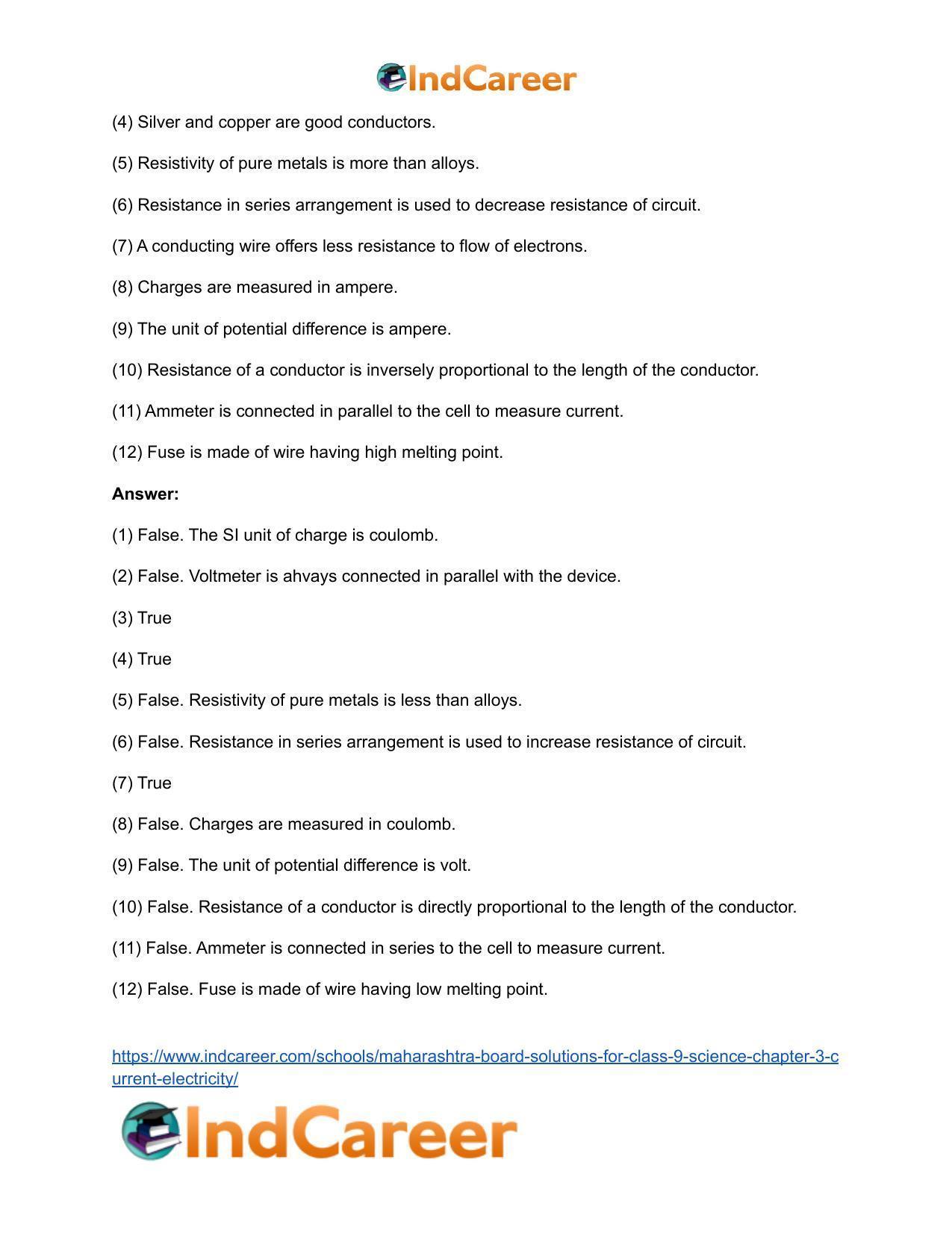 Maharashtra Board Solutions for Class 9- Science: Chapter 3- Current Electricity - Page 23