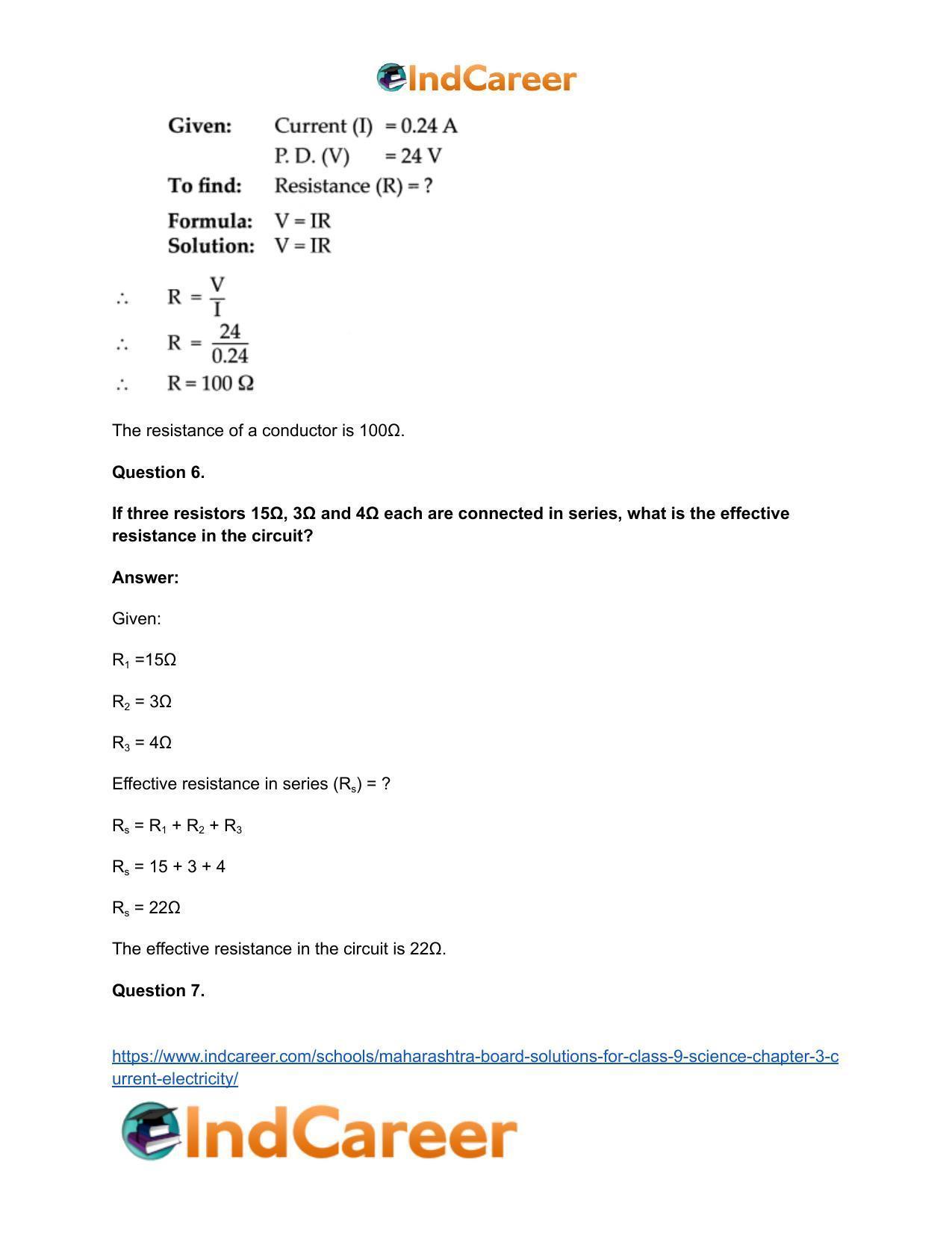 Maharashtra Board Solutions for Class 9- Science: Chapter 3- Current Electricity - Page 31