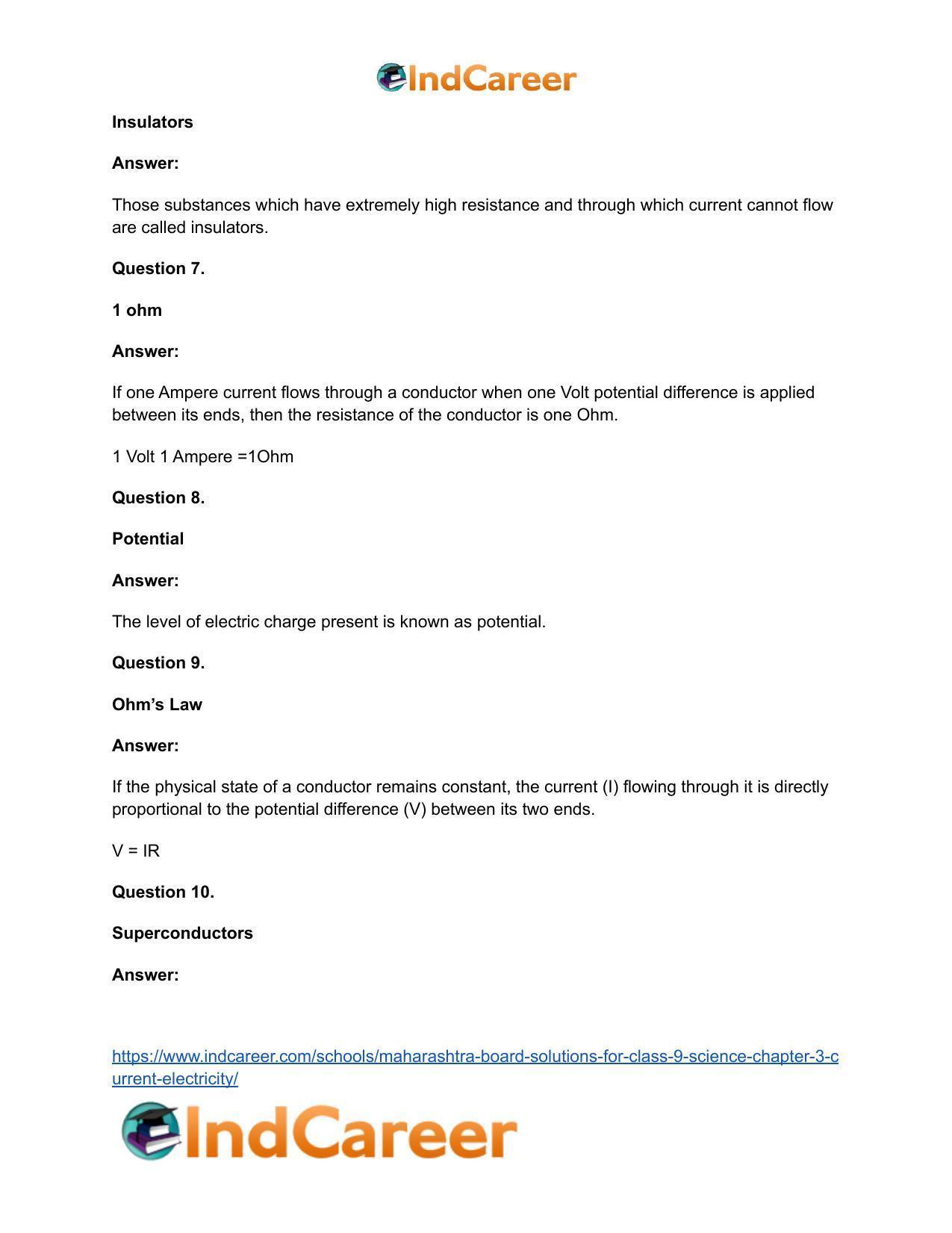 Maharashtra Board Solutions for Class 9- Science: Chapter 3- Current Electricity - Page 34