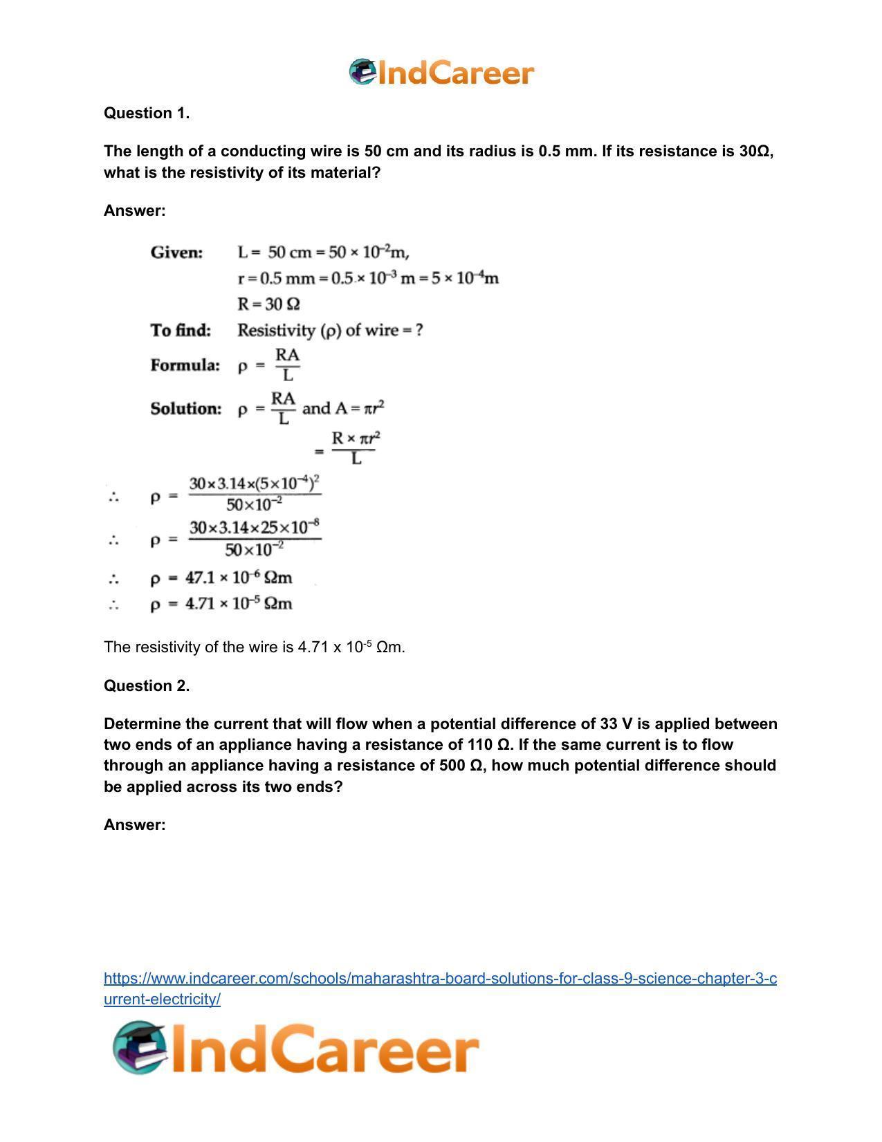 Maharashtra Board Solutions for Class 9- Science: Chapter 3- Current Electricity - Page 40