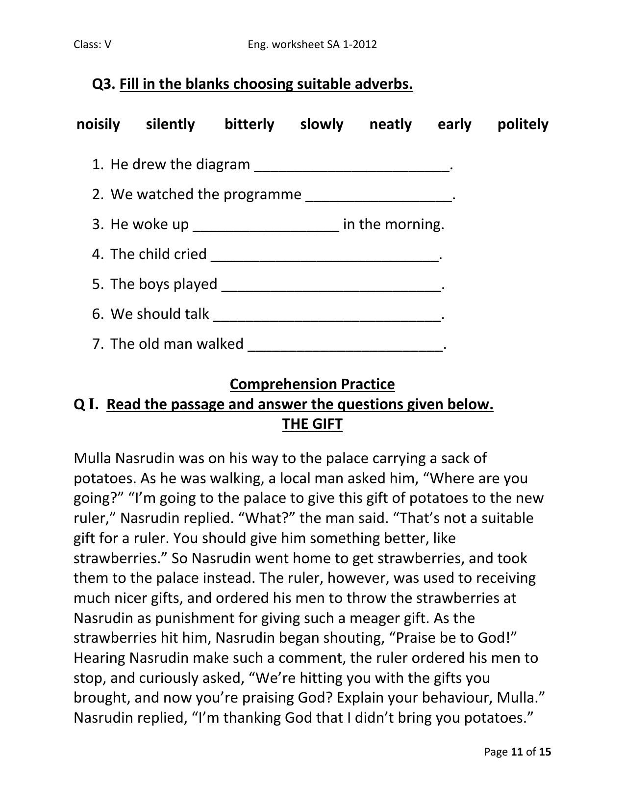 Worksheet for Class 5 English Kind of Adjectives Assignment - Page 3