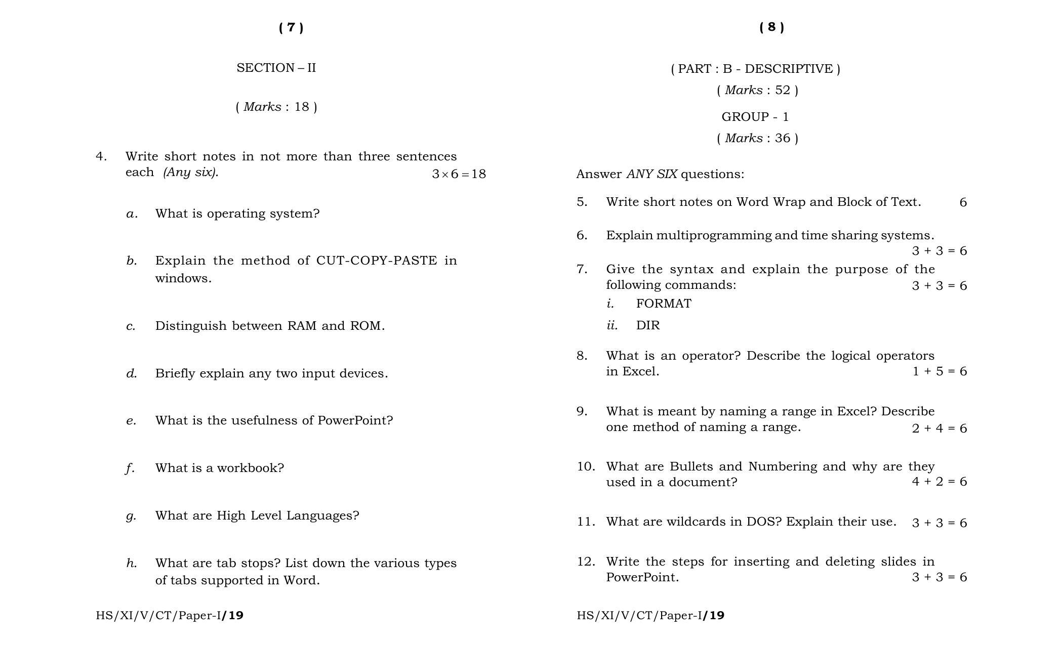 Meghalaya Board (MBOSE) Class 11 Computer_Technique__Paper_-I_ 2019 Question Paper - Page 4