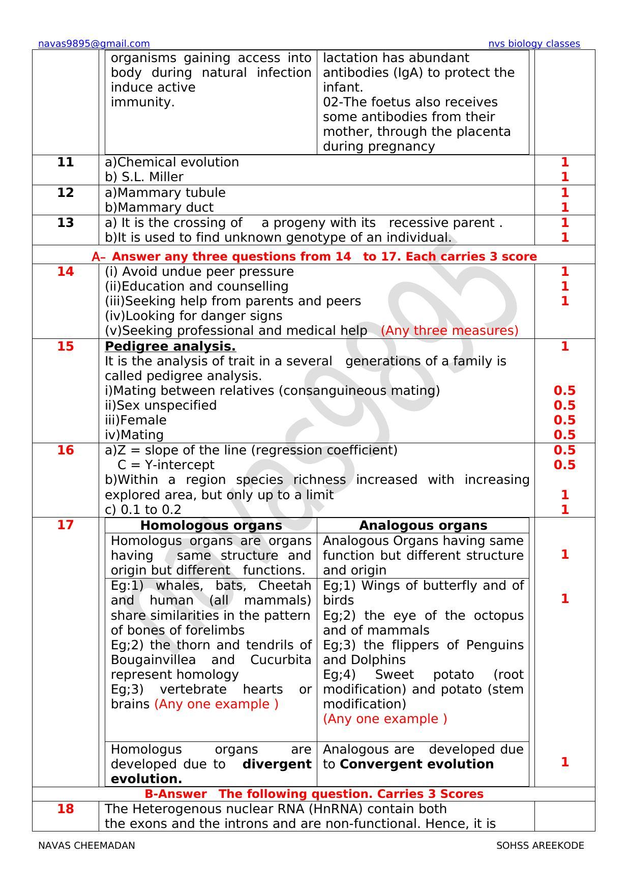 Kerala Plus Two 2022 Zoology Model Answer key - Page 2