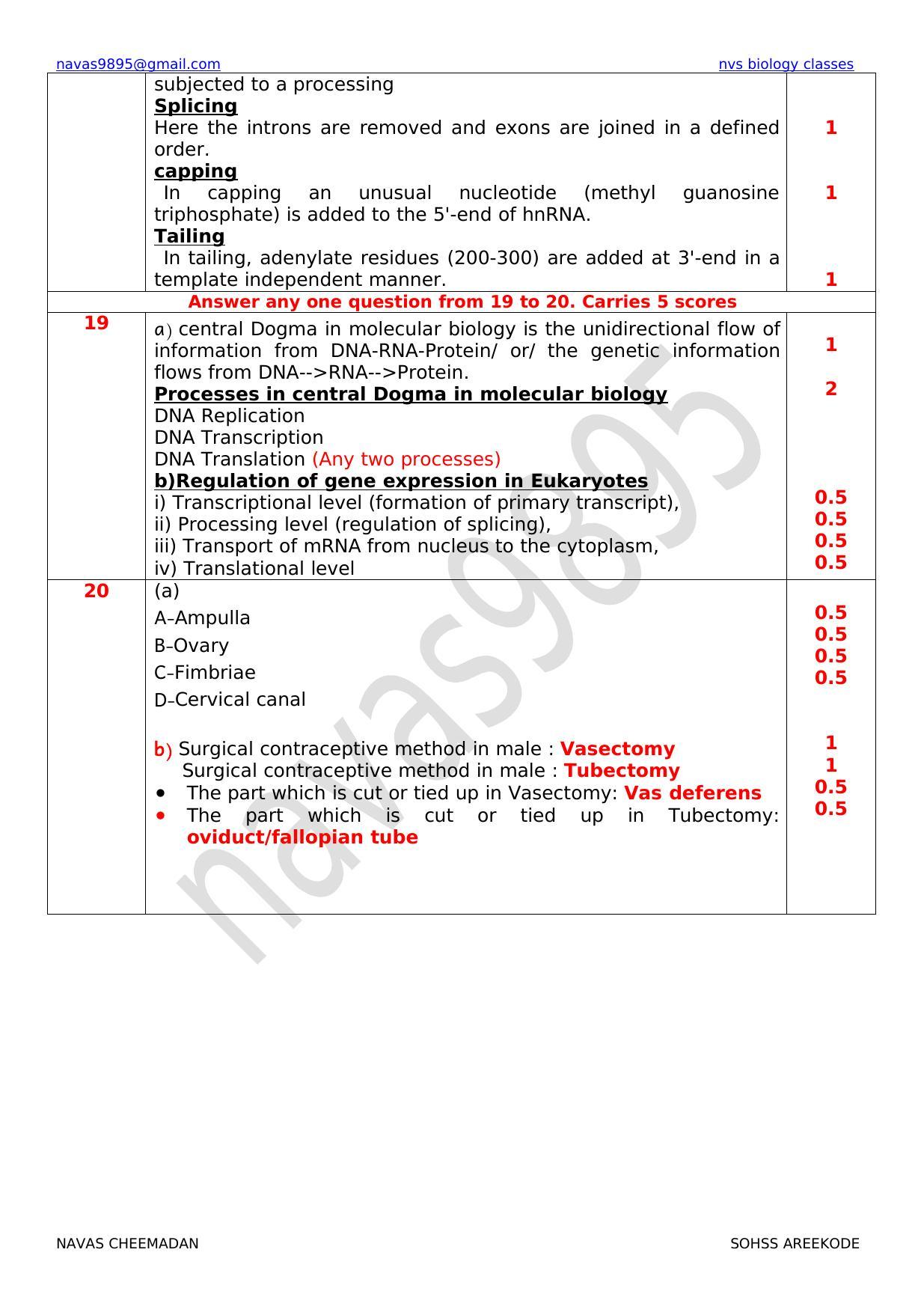 Kerala Plus Two 2022 Zoology Model Answer key - Page 3