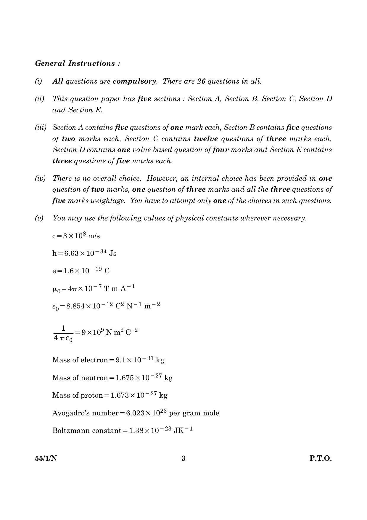 CBSE Class 12 055 Set 1 N Physics Theory 2016 Question Paper - Page 3