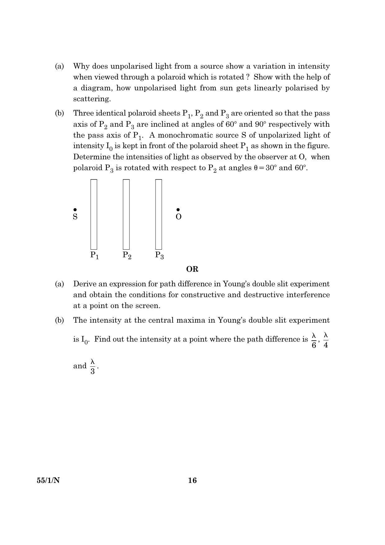 CBSE Class 12 055 Set 1 N Physics Theory 2016 Question Paper - Page 16