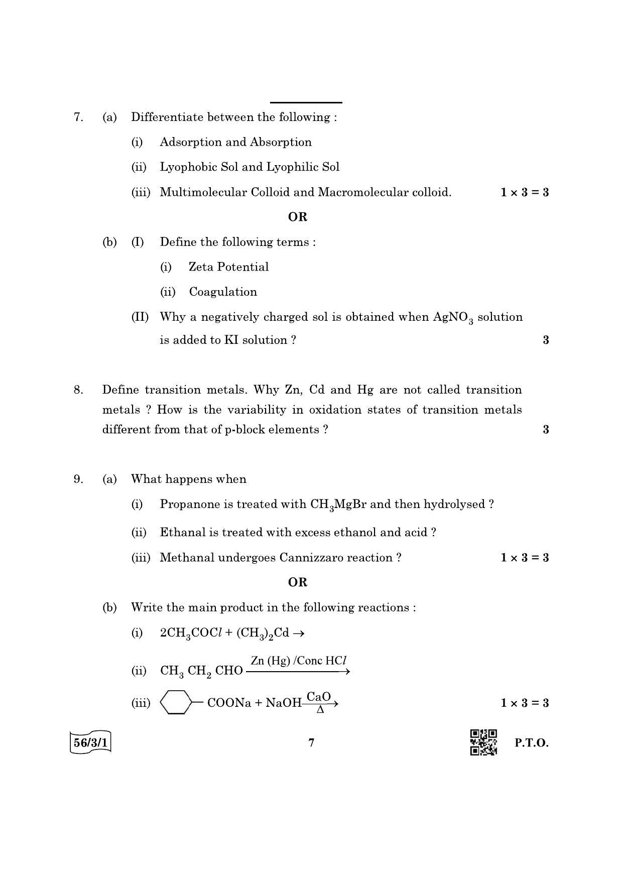 CBSE Class 12 56-3-1 Chemistry 2022 Question Paper - Page 7