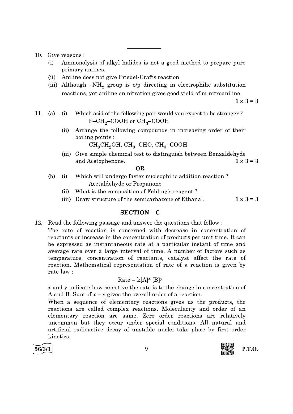 CBSE Class 12 56-3-1 Chemistry 2022 Question Paper - Page 9