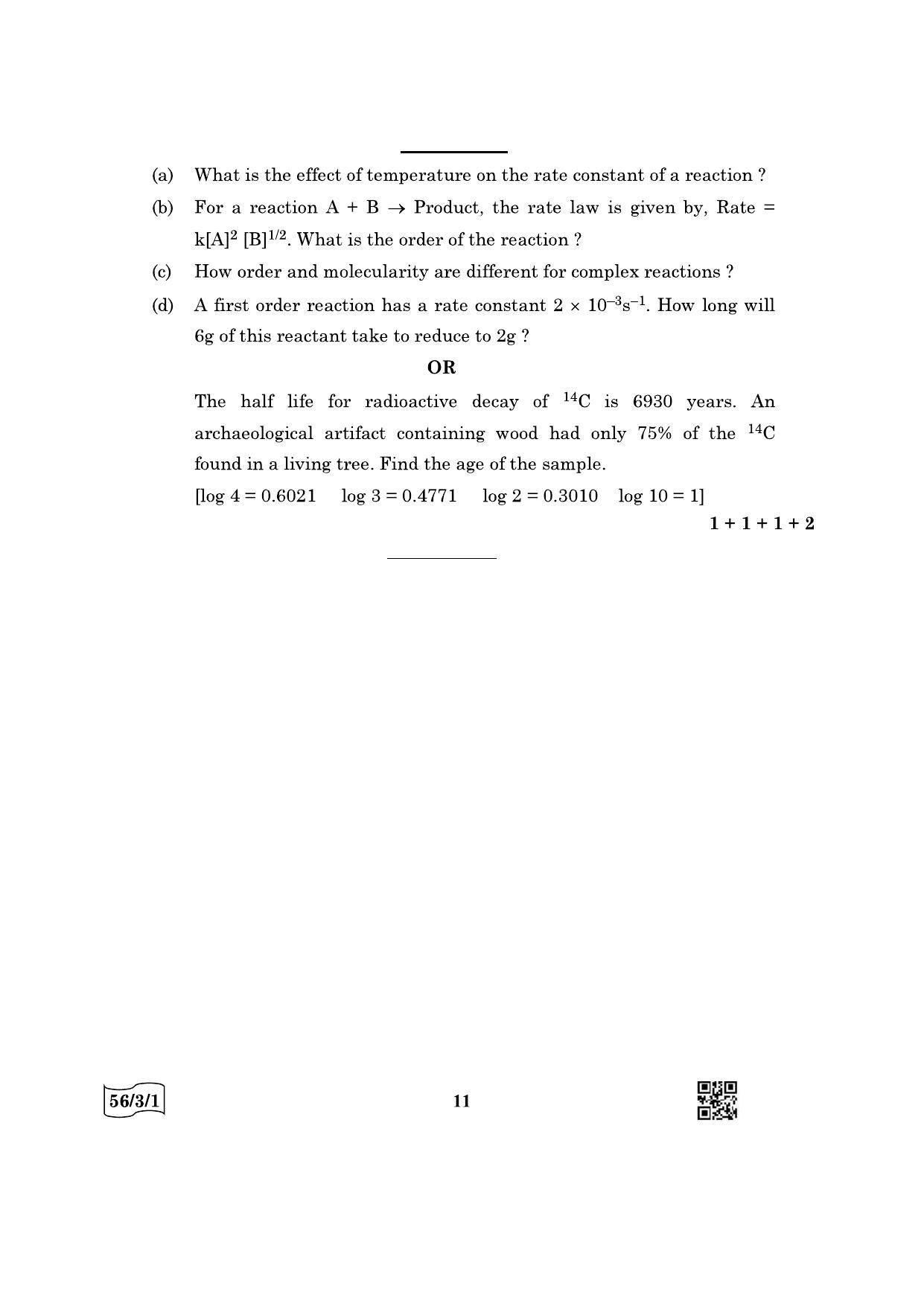 CBSE Class 12 5631 Chemistry 2022 Question Paper IndCareer Docs