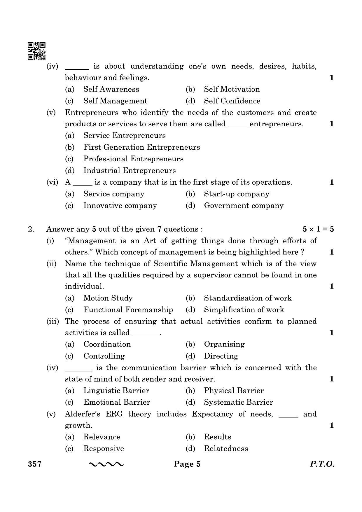 CBSE Class 12 357 Business Administration 2023 Question Paper - Page 5