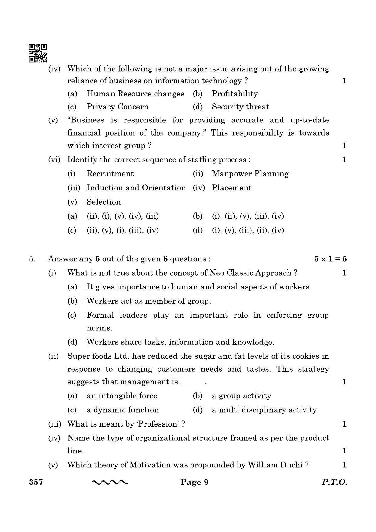 CBSE Class 12 357 Business Administration 2023 Question Paper - Page 9