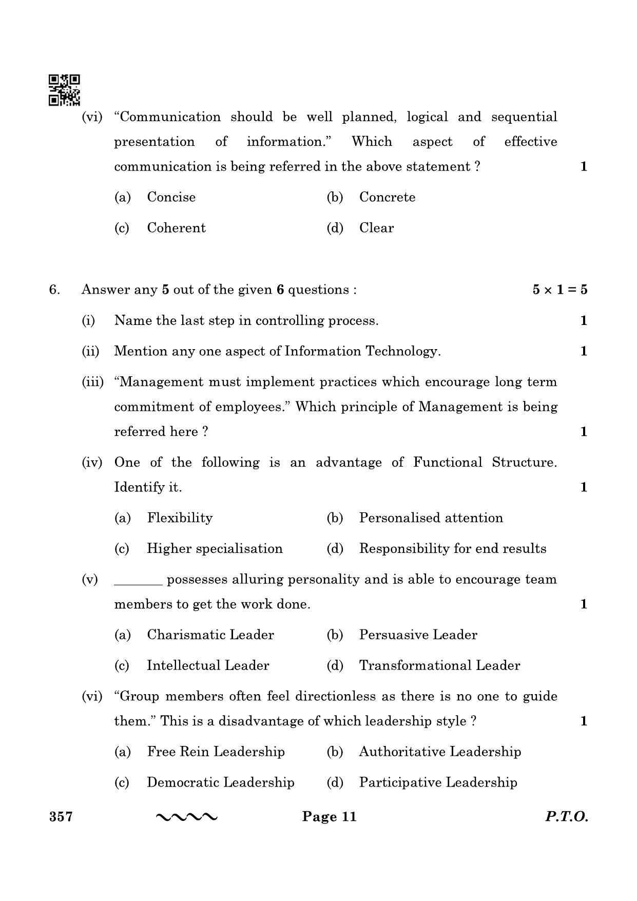 CBSE Class 12 357 Business Administration 2023 Question Paper - Page 11