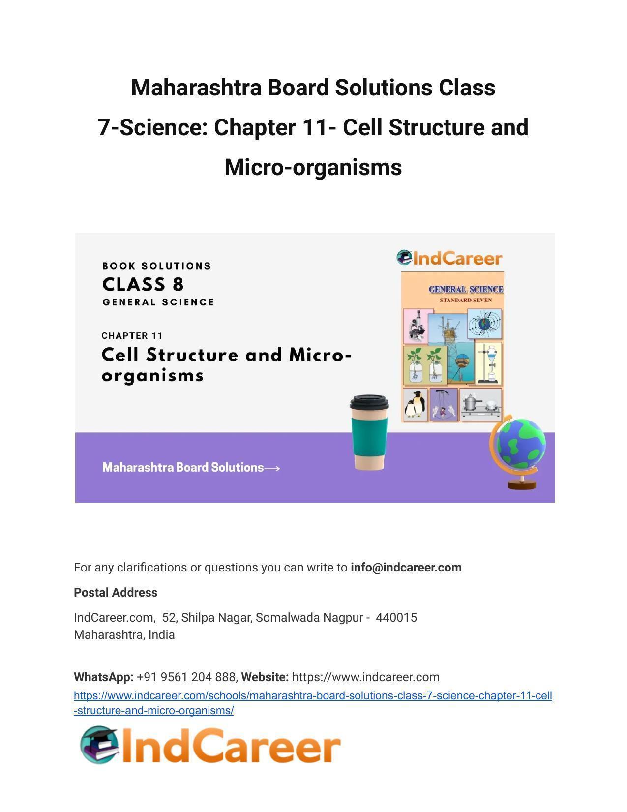 Maharashtra Board Solutions Class 7-Science: Chapter 11- Cell Structure and Micro-organisms - Page 1