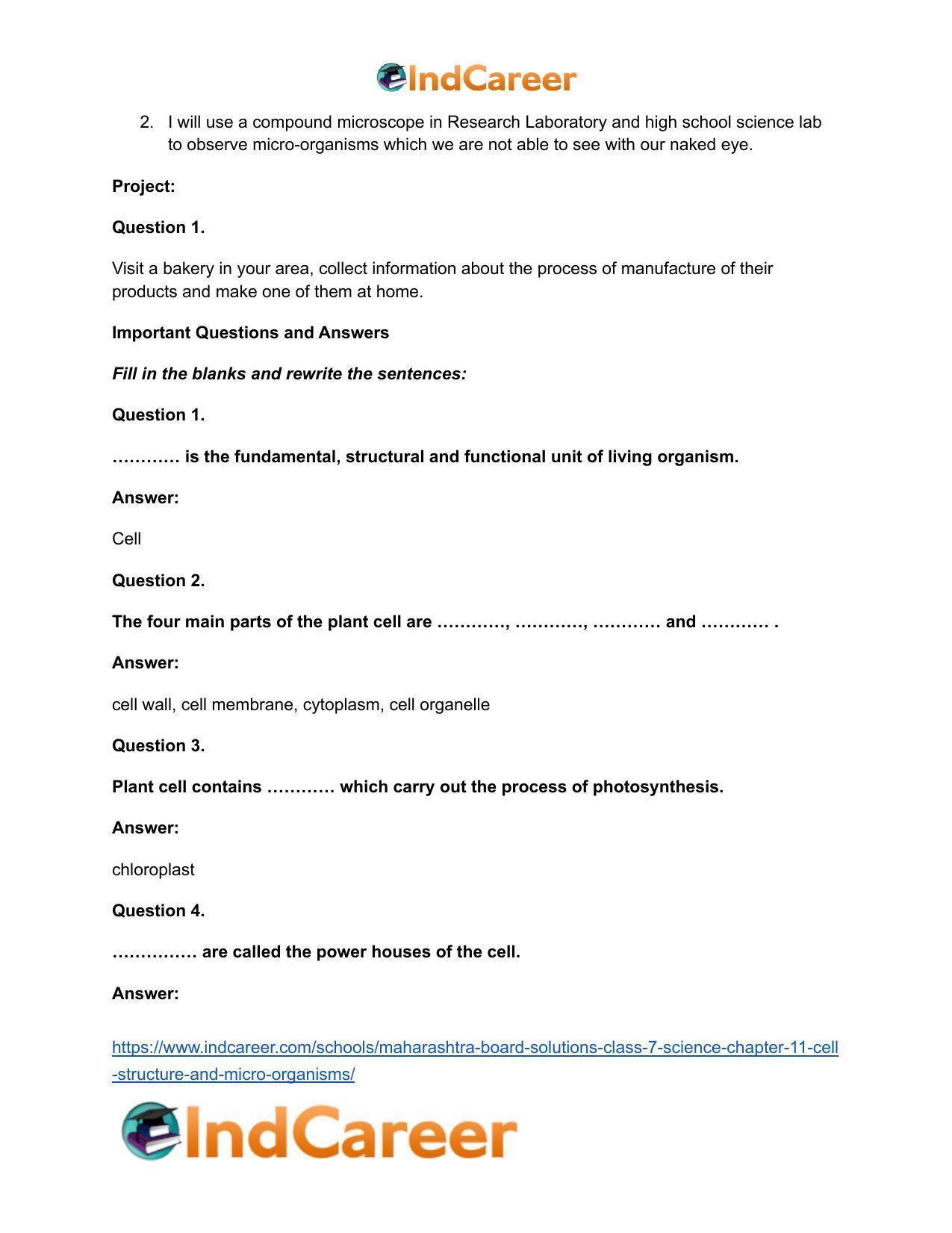 Maharashtra Board Solutions Class 7-Science: Chapter 11- Cell Structure and Micro-organisms - Page 10